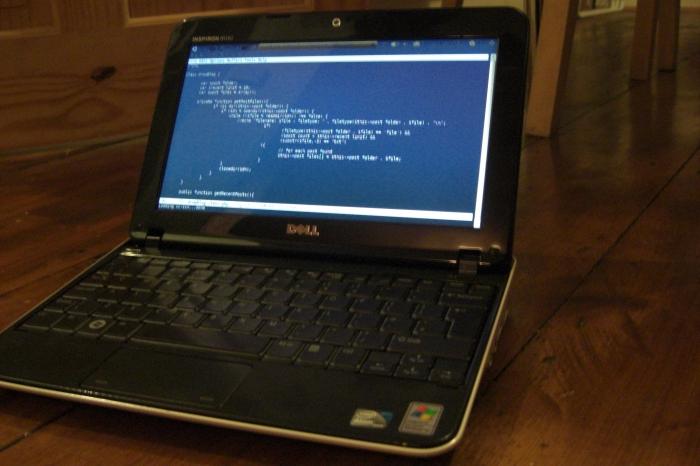 Dell Mini 10 netbook showing a terminal window