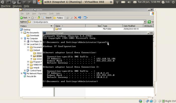 Windows virtual machine running in VirtualBox