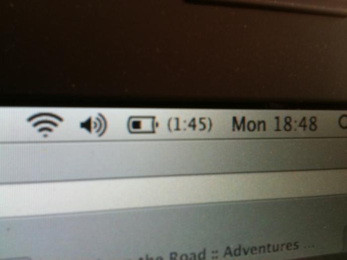 Laptop menu bar showing 1 hour 45 minutes of battery left