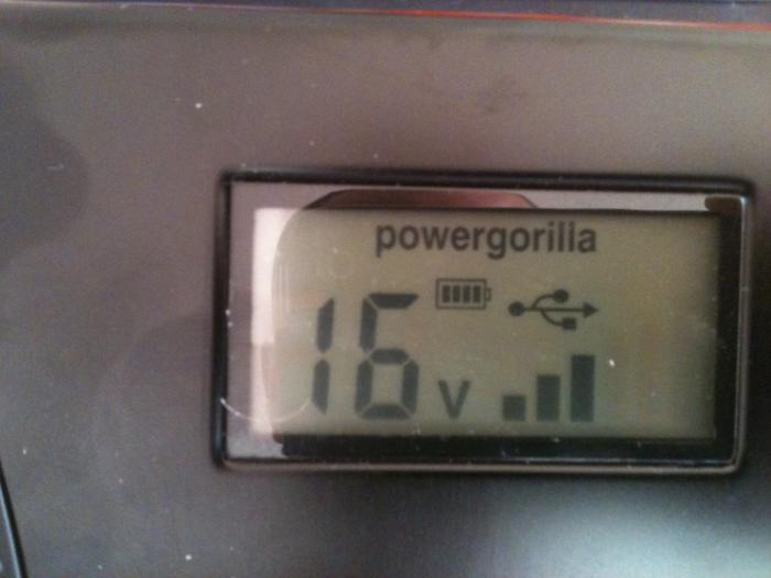 Powergorilla battery display set to 16 volts