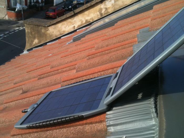 Solargorilla solar panel laid out on a tiled roof