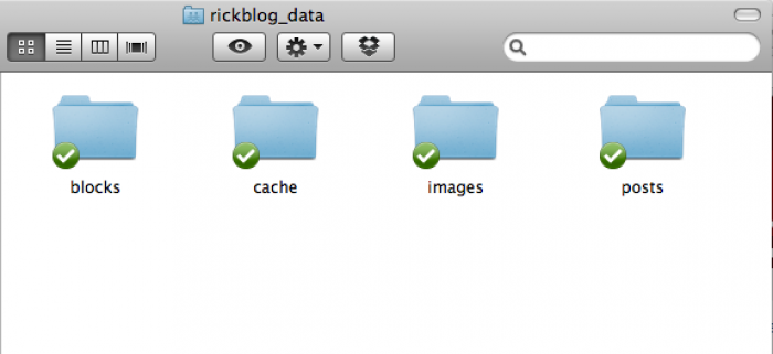 rickblog_data folder in Dropbox containing blocks, cache, images and posts folders