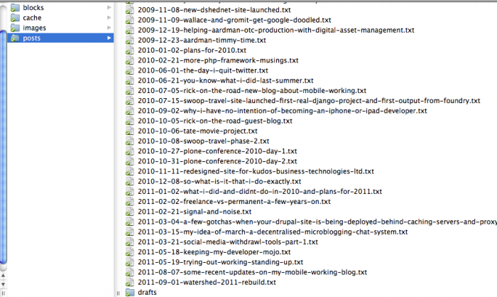 Finder list of blog post text files