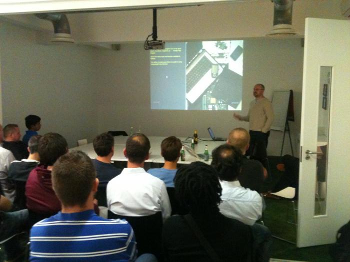 Chris Hall giving a talk at the DBBUG meetup