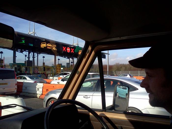 Driving through a toll booth