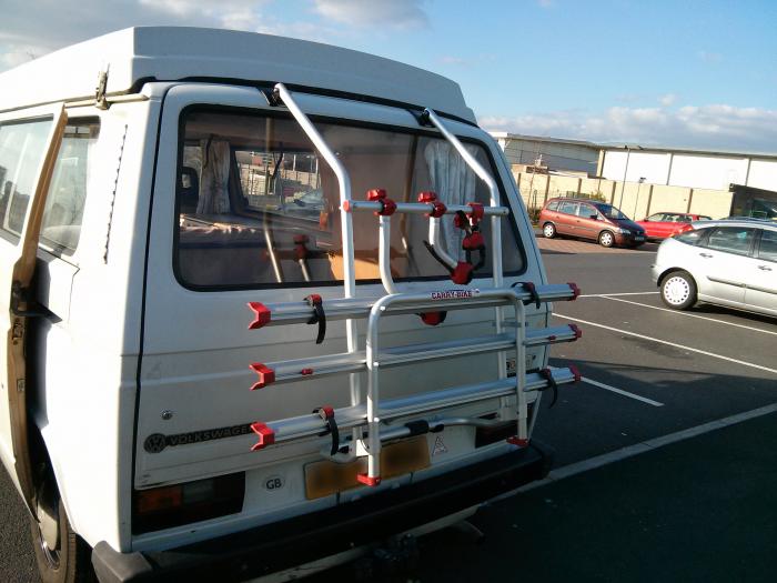 Rear of the T25 with the bike rack fitted