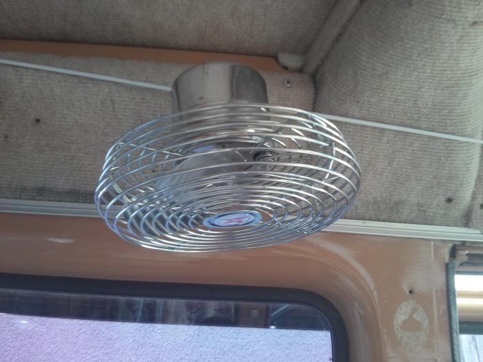 Chrome fan fitted inside the van
