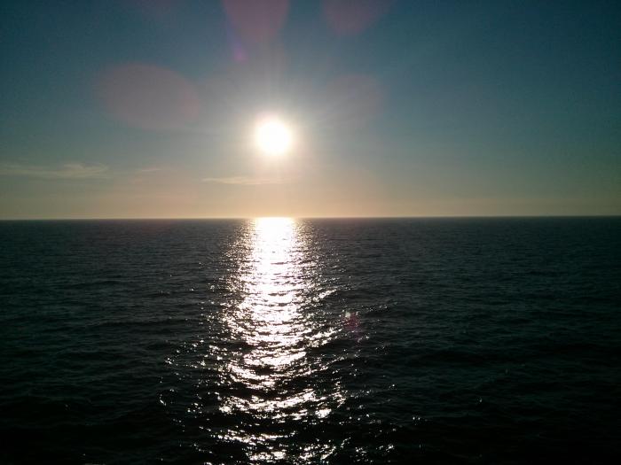 Sun setting over the sea, seen from the ferry
