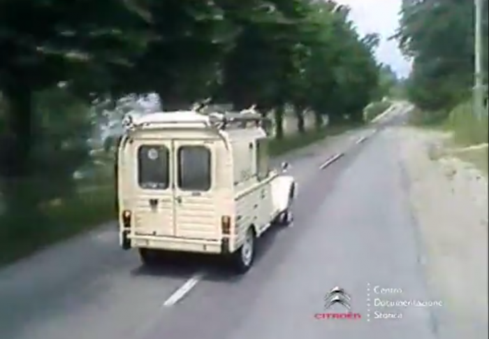 Citroen Acadiane Oasi camper driving along a country road