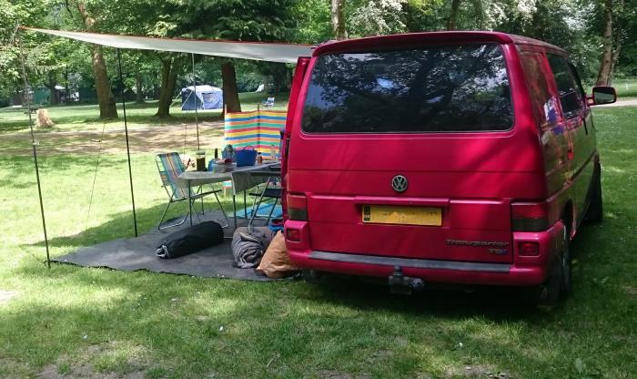 Using a cheap Quechua tarp fresh as a campervan awning