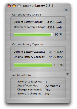 cocnut battery app showing high capacity