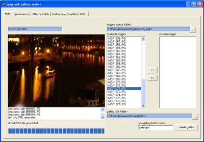 screenshot of jpeg web gallery maker version 0.0.3