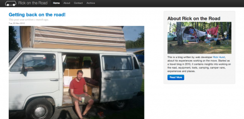 screen grab of Rick on the road blog - travelling, T25 camper van, mobile working