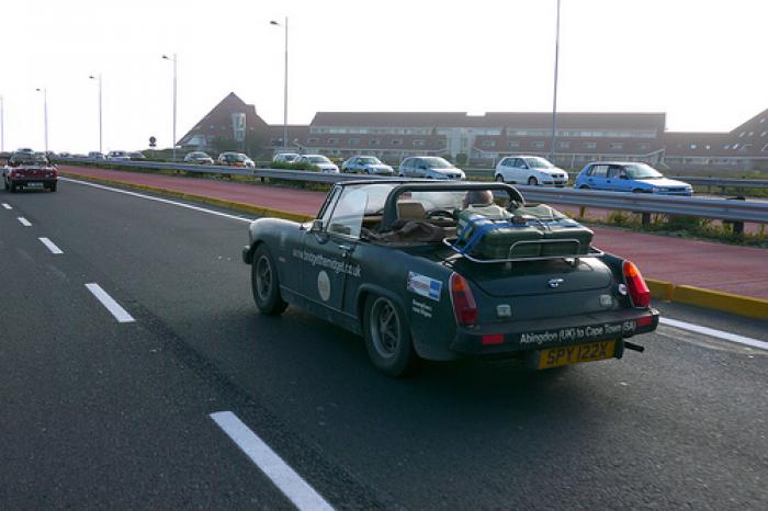 Not in that car - MG midget arriving in cape town