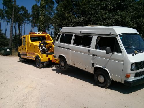 Rocky the T25 being towed