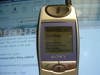 starskiweb is being displayed on MS mobile explorer on a Sony j5e phone