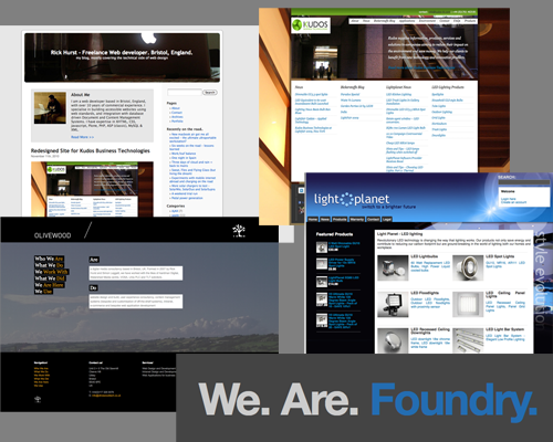 different stuff that Rick Hurst does - freelance web developer, olivewood, kudos, lightplanet, foundry